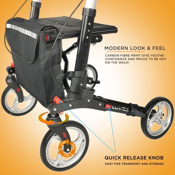 Cuvria rollator with quick-release knob