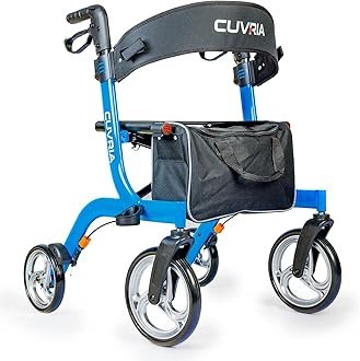 cuvria rollator with seat, back rest in the stylist blue