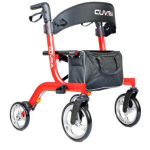 Lightweight red rollator walker with seat by Cuvria Australiar